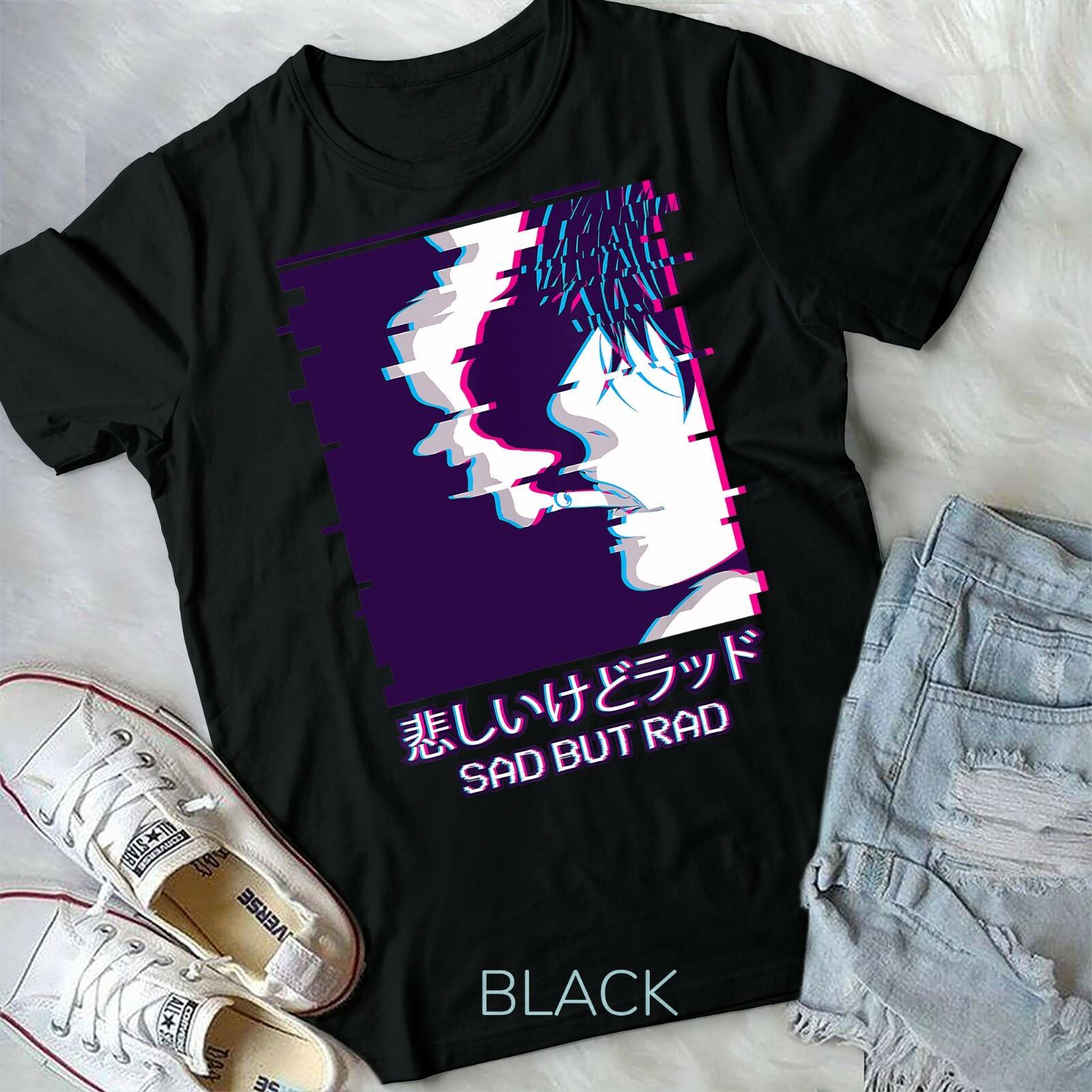 Sad But Rad Smoking Anime Boy Japanese Aesthetic Glitch Unisex Form T-shirt S