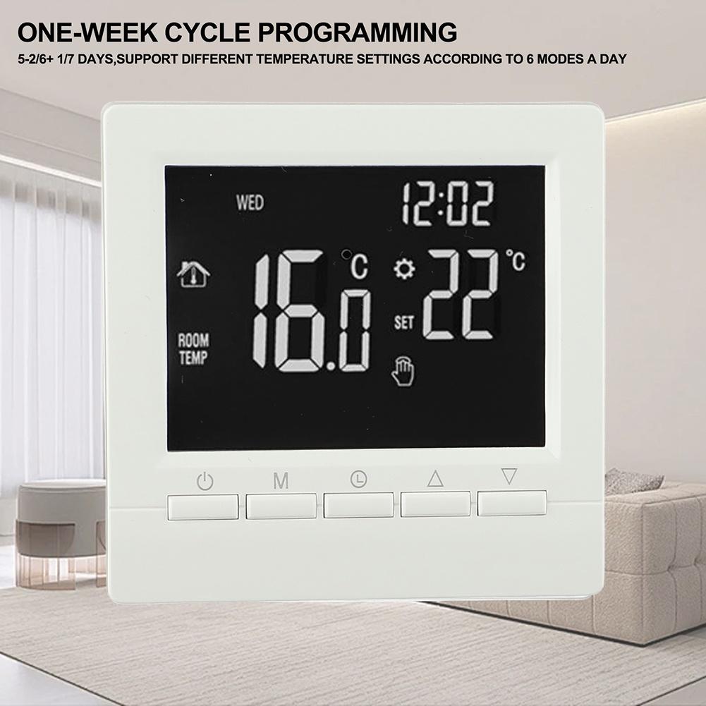 1 szt. Termostat kotła 110-230V Kontrola temperatury Z blokadą rodzicielską Regulator temperatury pokojowej LCD Ogrzewanie pomieszczeń Domowe Inteligentne Części
