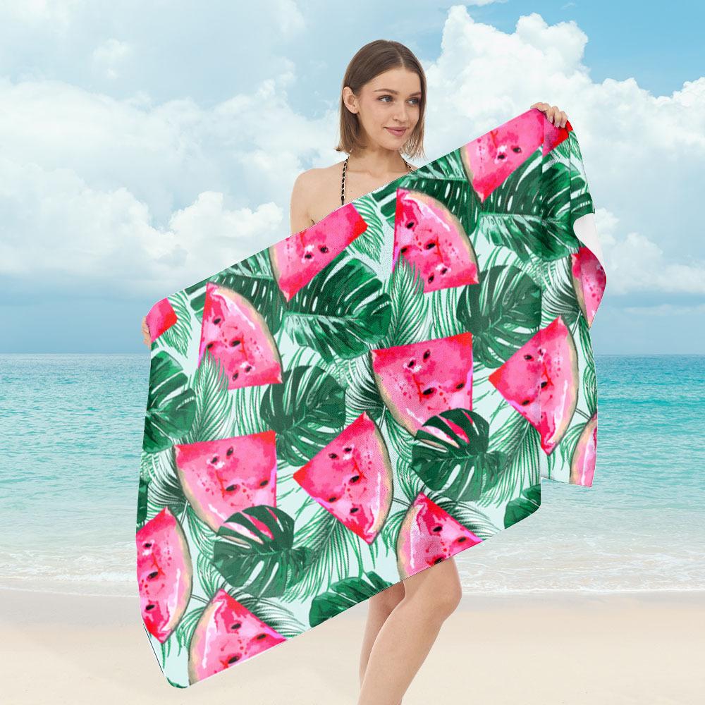 Tropical Pineapple Monstera Leaf Print Beach Towel Green Striped Summer Fruit Pattern Quick Dry Soft Absorbent Towel for Summer
