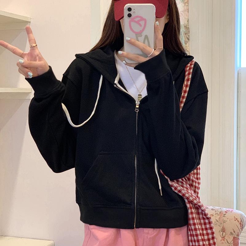 Women's Thin Hooded Sweatshirt Jacket - New Loose Korean Style, Short Trendy Design for Spring & Autumn 2025