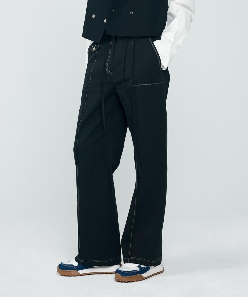 DEPASION Stitch Point Wide Fit Pants (Black)