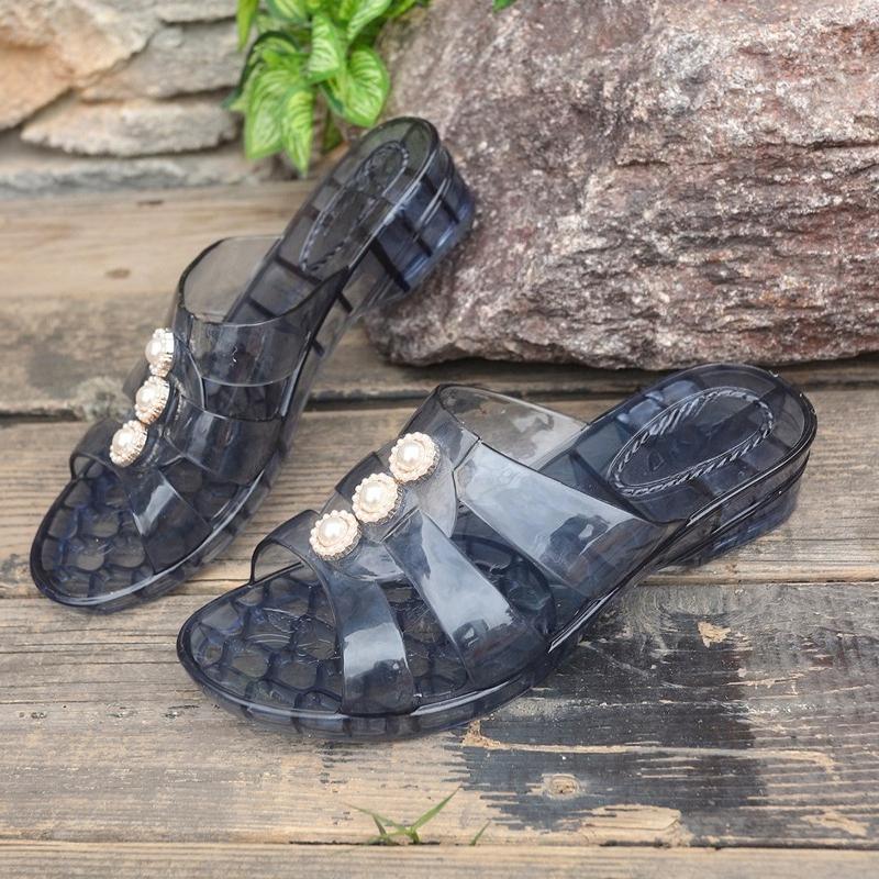 

Summer Cool Drag Women s Round Toe Open Toe Hollow Home Non-slip Wear-resistant Soft Sole Kitten Heel Shoes 41 чёрный