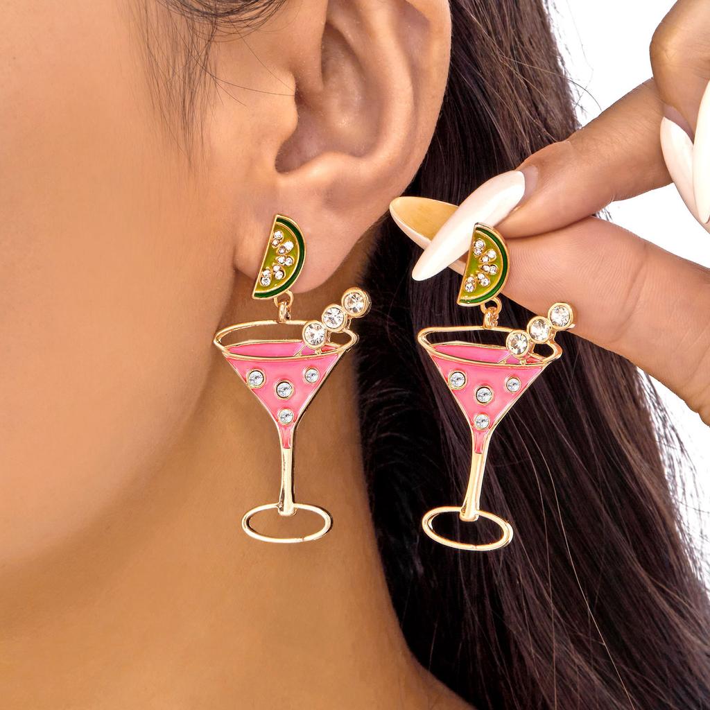 Creative Cocktail Cup Series Design Drop Earrings for Women Imitation Pearl Crystal Rhinestone Goblet Earring Fashion Jewelry