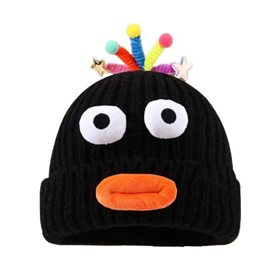 Women Knitted Hat Sausage Mouth Design Ear Protection Warm Hat 3D Big Eyes Versatile Hat Winter Accessory