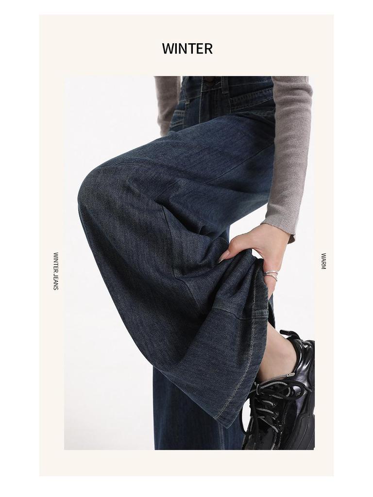 Women's High-Waisted Velvet Wide-Leg Jeans for Autumn and Winter