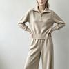 European and American casual knit set: women's half-zip sweater + high-waisted wide-leg pants, weighty two-piece set