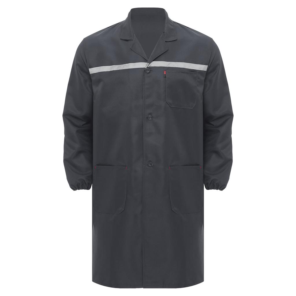 Unisex Werkstattuniform Langarm Knopfleiste Overall Reflektierende Streifen Taschen Arbeitskleidung Verschleißfester Mantel
