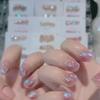 1Set Ballet Gradient Rose False Nails  Medium Length, Glossy Finish with Floral and Rhinestone Accents