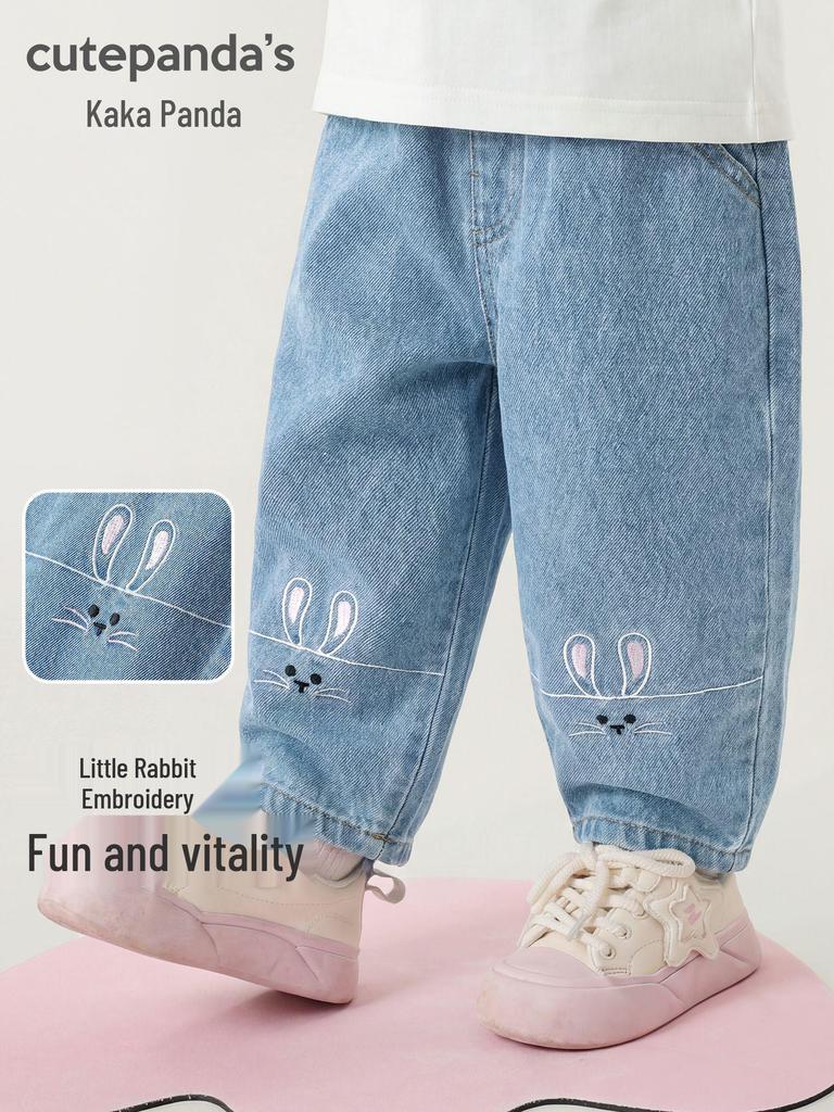 Kaka Panda Girls' Spring/Autumn Casual Jeans for Toddlers and Babies