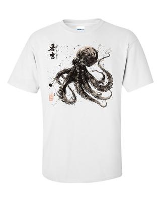 Octopus Japanese Calligraphy Kanji Gyotaku Ukiyoe Art Japan Tako T Shirt