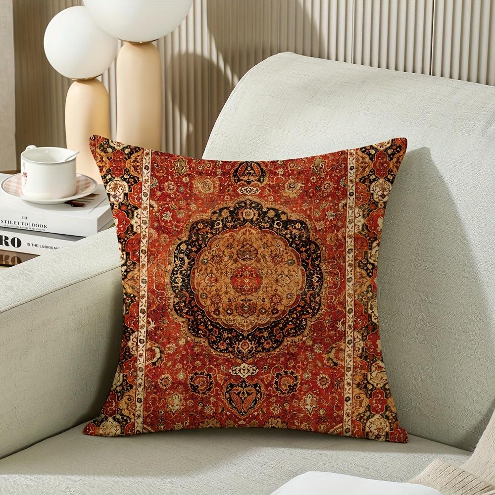 Carpet Pattern Pillow Covers Orange Red Ethnic Design Decorative Cushion Covers For Sofa Bed Couch Livingroom Outdoor Home Decor