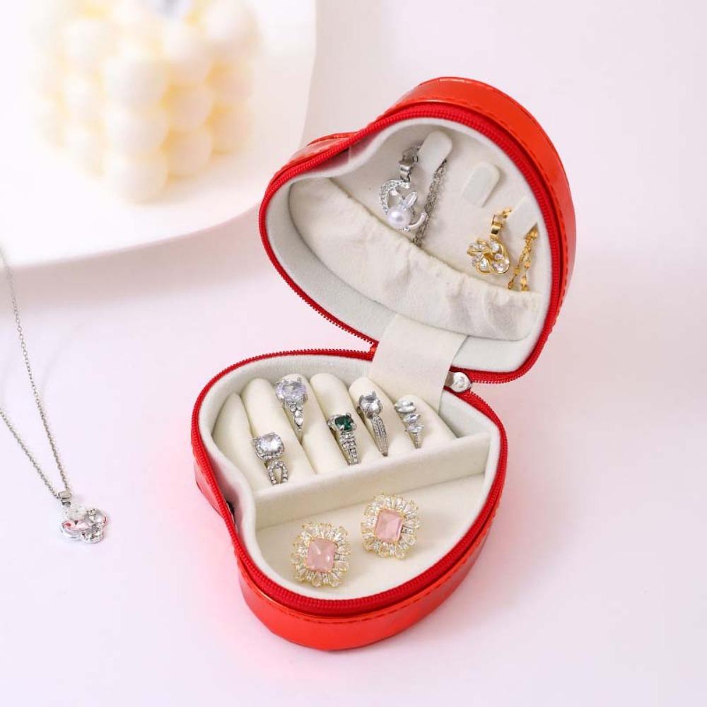 

Soft Lining Travel Jewelry Organizer Box Bracelet Carrying Case for Necklaces, Earrings, Rings красный