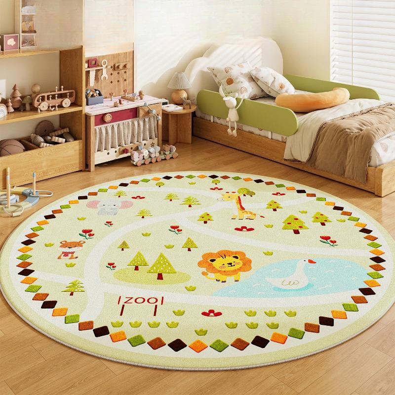 Cartoon Style Bedroom Decor Round Carpet Animal Print Carpets for Living Room Fluffy Soft Children's Floor Mat Thicken Plush Rug