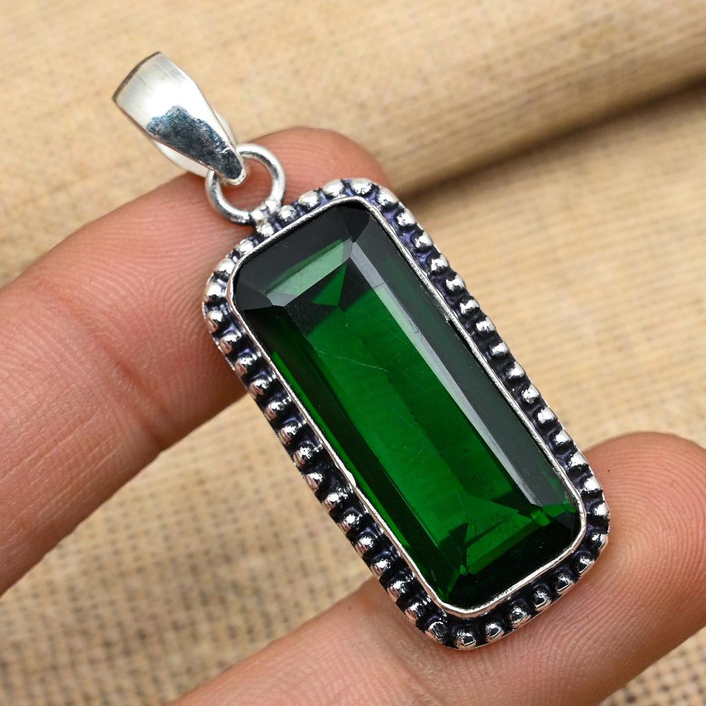 Chrome Diopside Gemstone 925 Solid Sterling Silver Handmade Jewelry Exquisite Pendant For Women