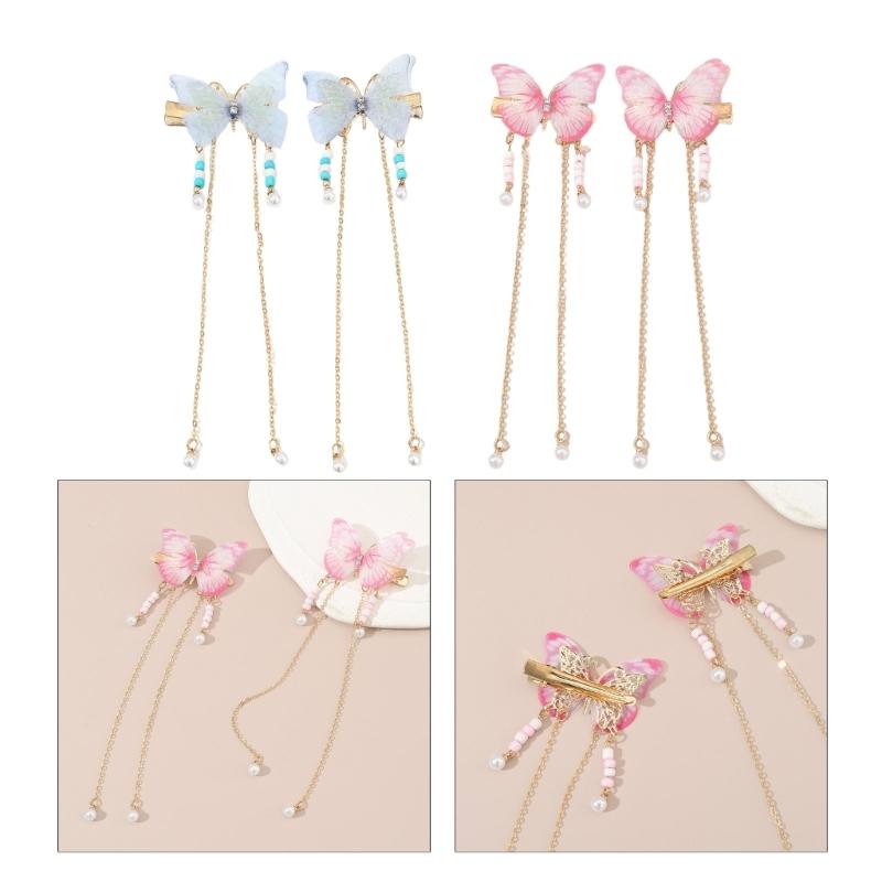 Chinese Hair Clip with Tassels Vintage Butterfly Hair Clip for Spring Summer Hanfu Side Hair Ponytail Hairpins for Teens