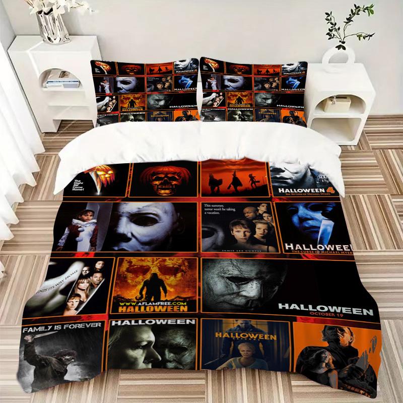 Set Biancheria da Letto con Poster di Film Horror di Halloween Copripiumino Regalo per Camera da Letto, Include 1 Copripiumino e 2 Federe, Senza ImbottituraB563