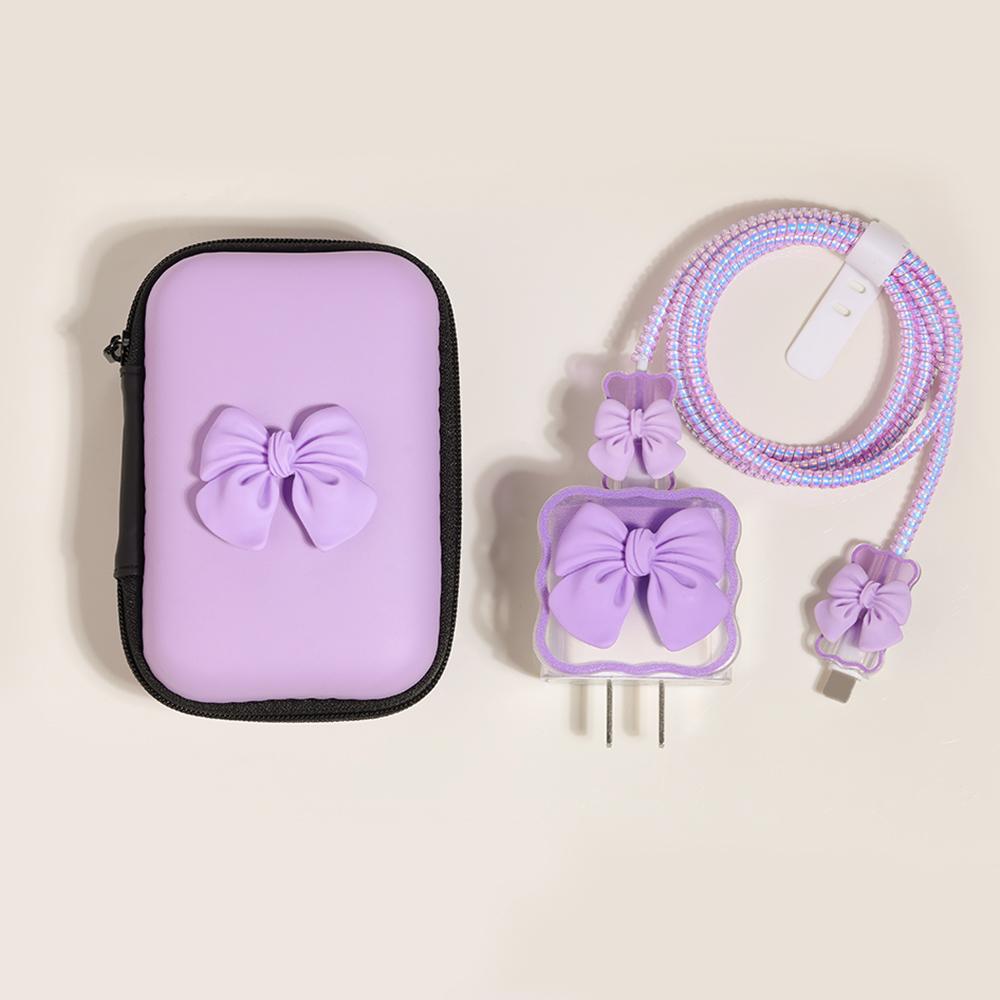 Korea Cute 3D Love Heart+EVA Storage Bag Set Charger Cover For iPhone 11 12 13 14 15 16 Pro Max 18W-20W Charge Protection Sleeve
