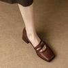 Retro Mary Jane Schuhe Damen Dicke Ferse Weiche Sohle Mittelhoch Vielseitig Eckiger Kopf Kleine Lederschuhe Frühling Flachmündung Einzelne Schuhe