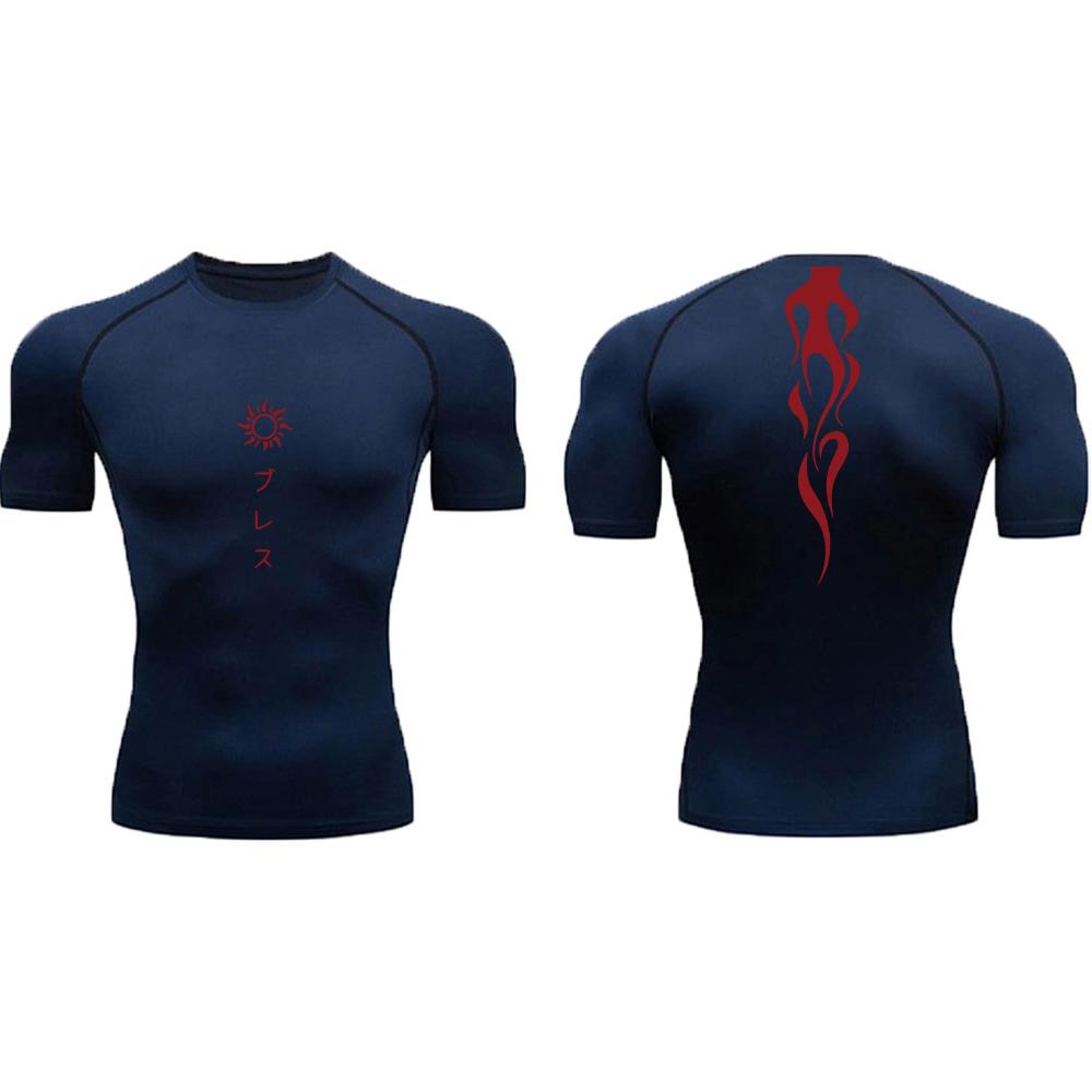 Men's Compression Shirt Printed Fitness Sport Running Tight Gym TShirts Athletic Workout Bodybuilding Quick Dry Tops Tee Summer