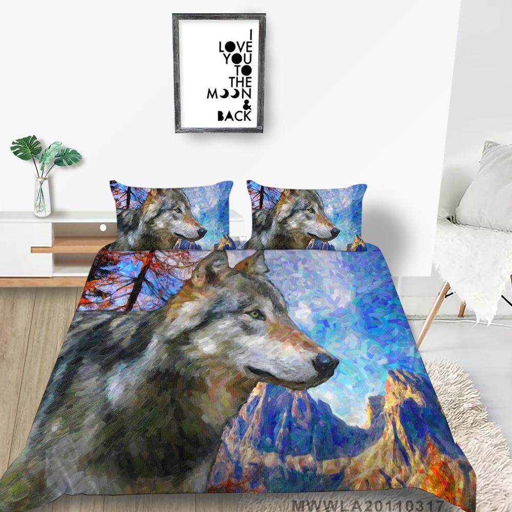 2023 New Style Comforter Cover Set 3D Wolf Printing Duvet Cover Animals Polyester Home Textiles Boys Girls Single Size Pillowcase
