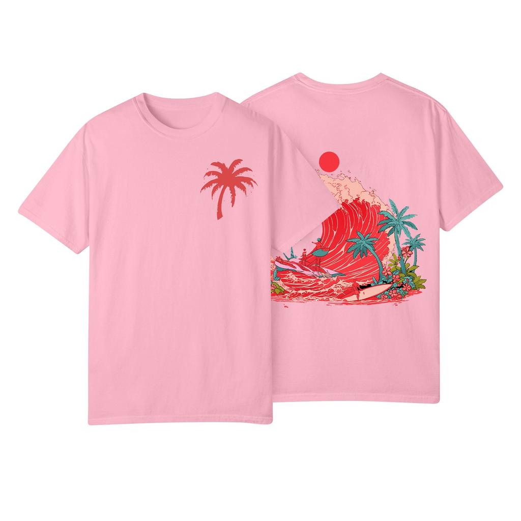 Women's Fashion Printed Casual Pleated Round Short Sleeve T-Shirt Top