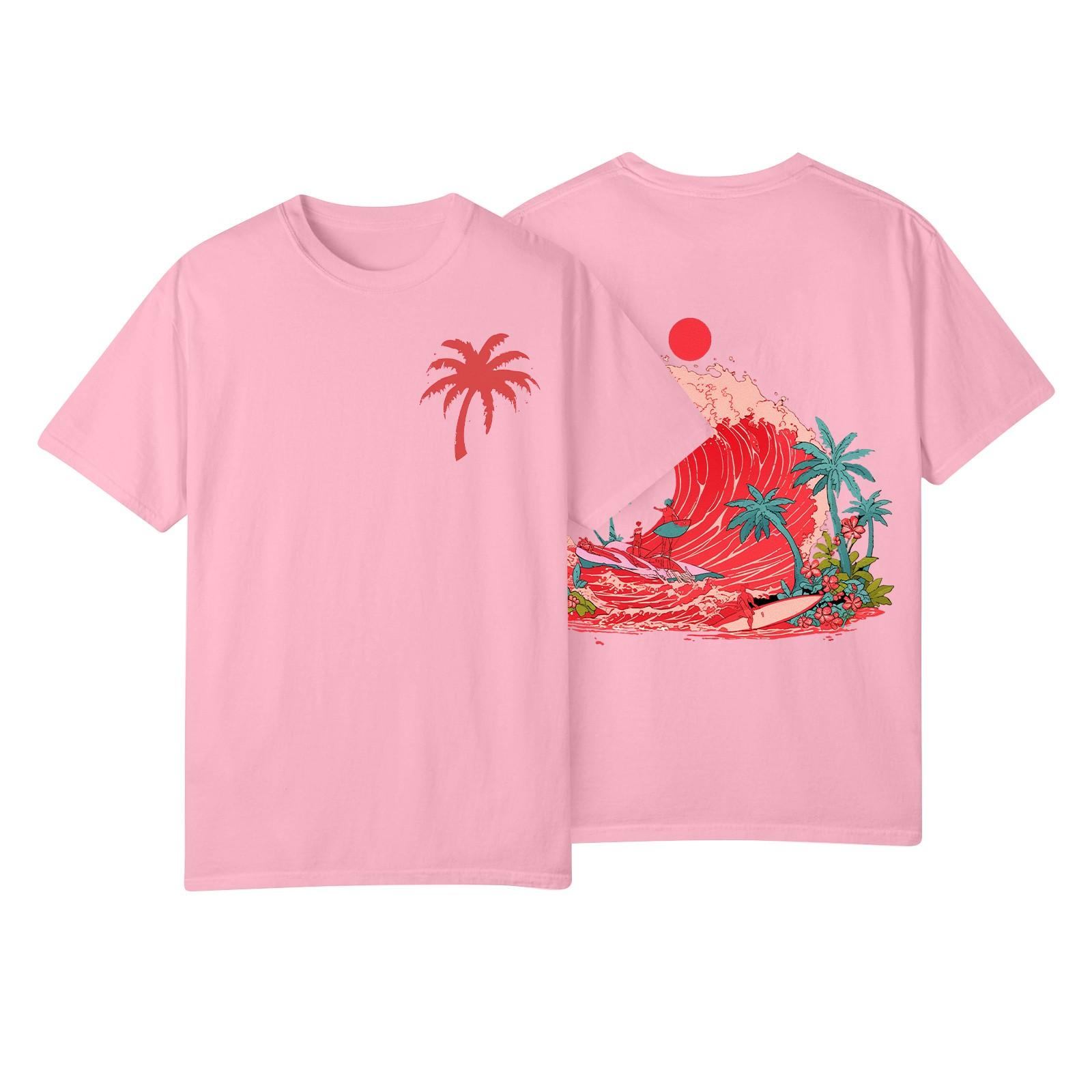 Women s Fashion Printed Casual Pleated Round Short Sleeve T-Shirt Top S