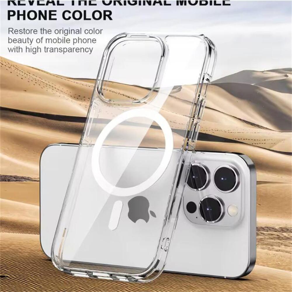 For Magsafe Wireless Charge Back Cover Clear Cases For iPhone 16 15 14 13 12 11 Pro Max Plus Magnetic Luxury Transparent Case