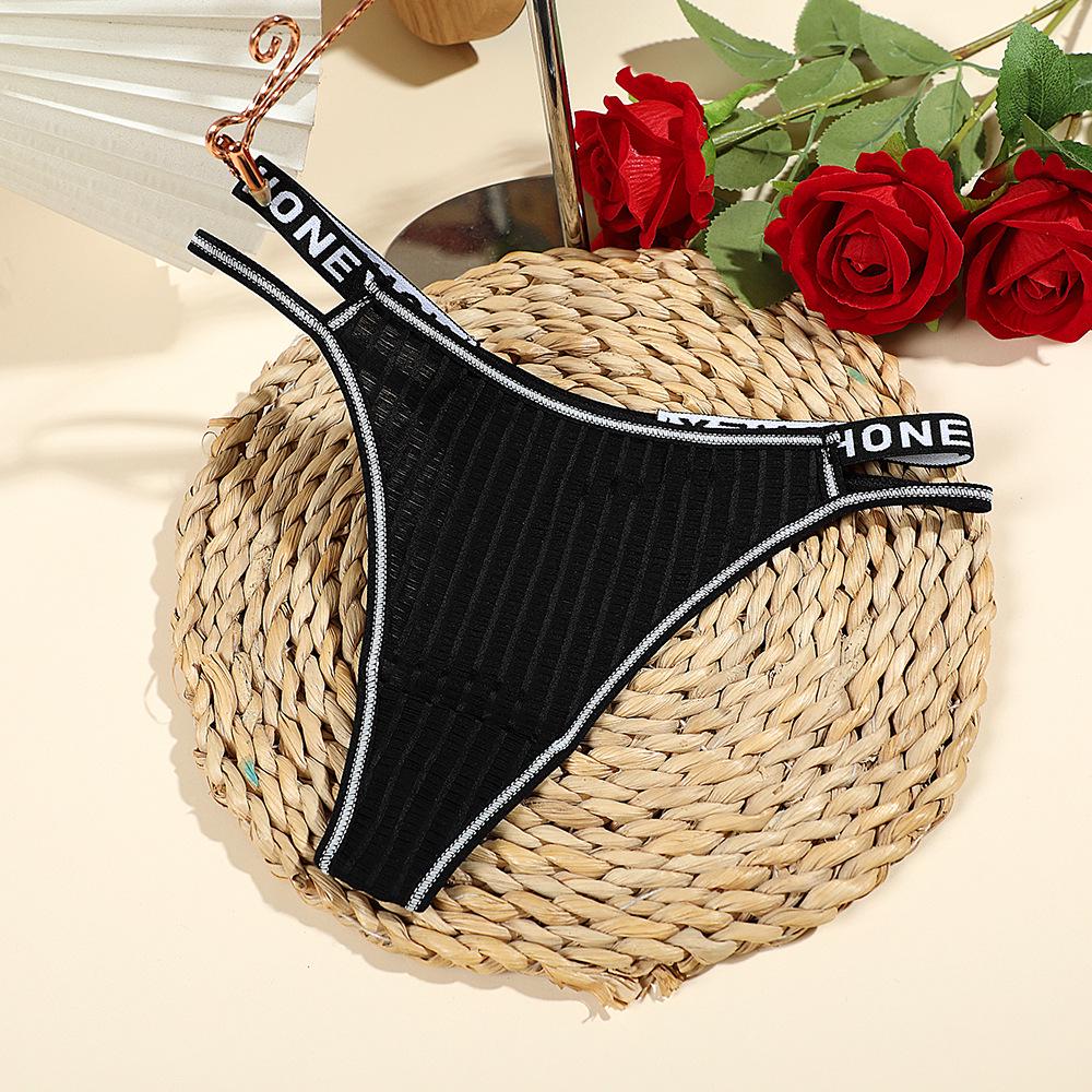 Contrast Color Women's T Pants with English Belt - Sexy Thong in Plus Sizes