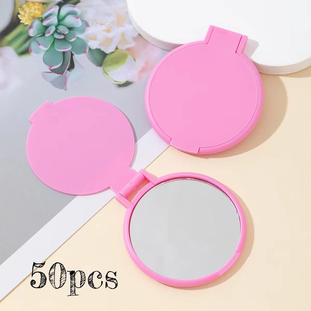 20/50pcs Pink Black Portable Mini Folding Makeup Mirrors - Women's Travel Daily Grooming Mirror, Durable Plastic Frame