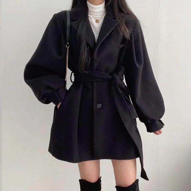 

Sense for Petite Women s Woolen Coat 2023: Trendy Korean-Style Loose Mid-Length Autumn/Winter Nizi Coat S for 80-95 jin