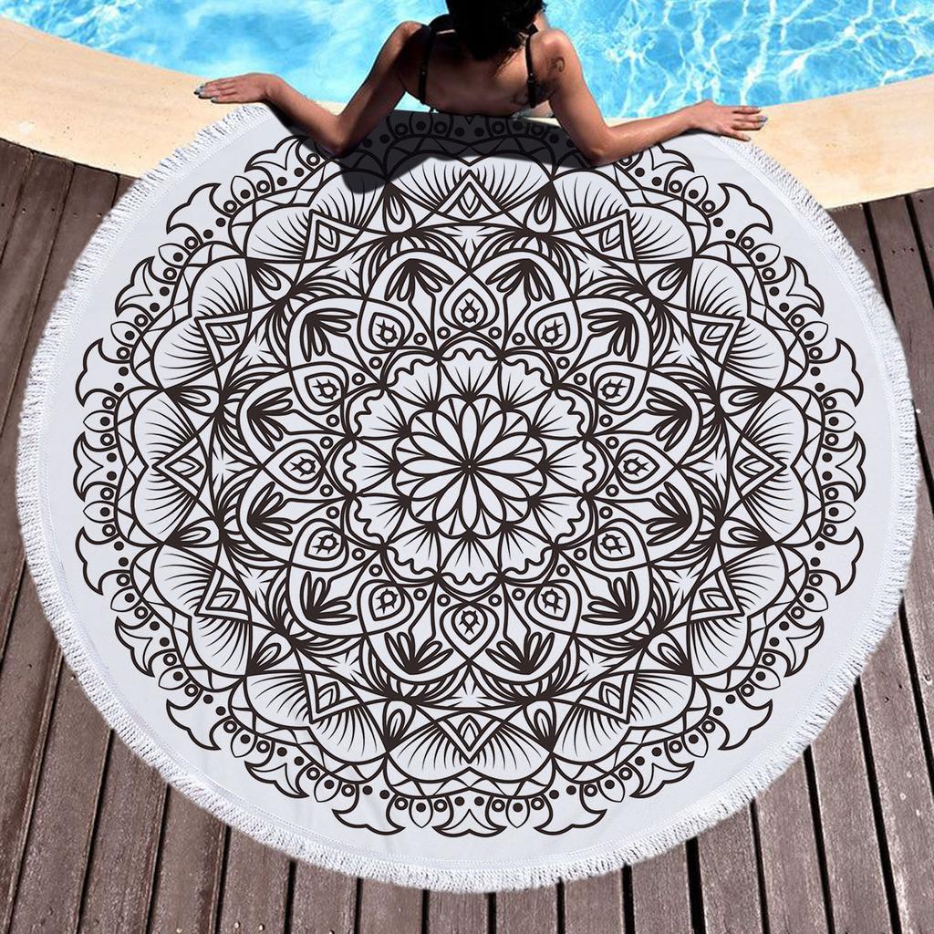 Bohemia Mandala Round Beach Towel Tassels Microfiber Exotic Flower Geometric Pattern Bath Towel Picnic Yoga Mat Bikini Cover Up