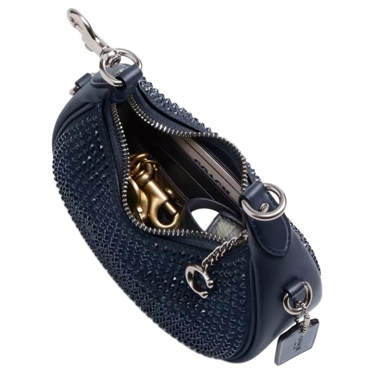 Coach Jonie 15 Borsa a Spalla Piccola Crossbody in Pelle Scamosciata con Cerniera Decorata con Cristalli Donna Deep-Navy CW574-LHLIE