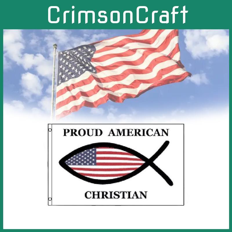 Stolz Amerikanische Christliche Flagge 3x5 Fuß Fischflagge Jesus Christus Religiöses Symbol USA