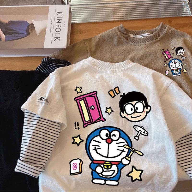 Boys Cotton Fake Two Piece Long Sleeve T Shirt Spring Autumn Trendy Base Layer Top For Kids 80
