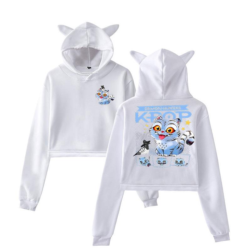 KPop Łowcy Demonów Huntrix Kot Tygrysi Crop Topy Bluza z Kapturkiem Długi Rękaw Moda Dziewczęca