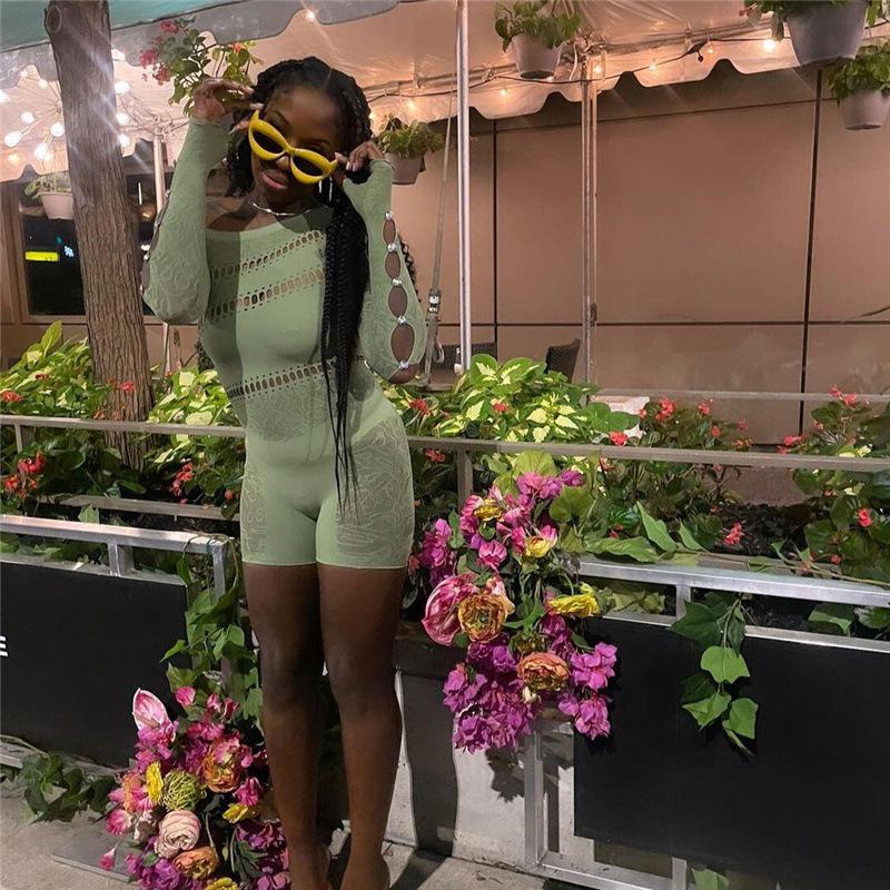 Summer Sexy Slim Perspective Hollowed Out Mesh Jumpsuit Women Club