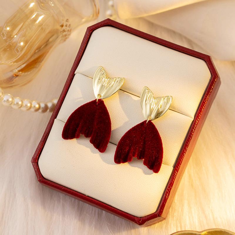 Silbernadel Herbst/Winter Rote Schleife Perle & Rose Kette Ohrringe