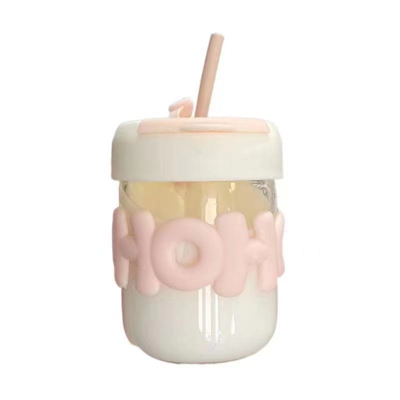 

Heat Portable Transparent Resisting Cup Water Sippy Bottle Mug Student Children рожевий