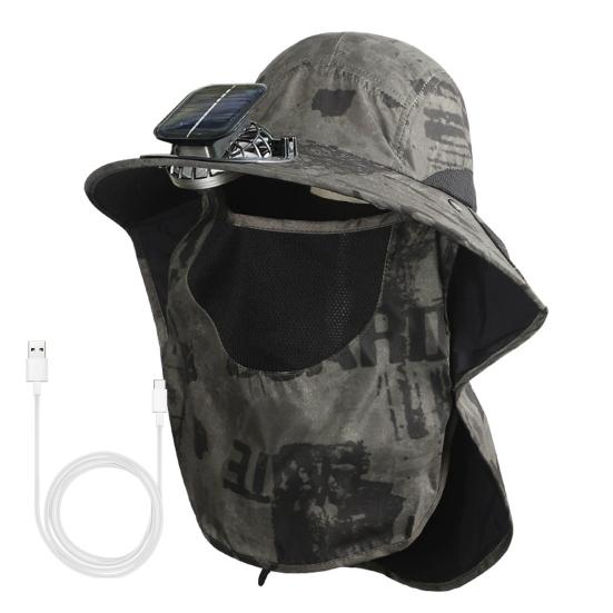 

Мужская шляпа от солнца с вентилятором с двойным питанием, широкополая шляпа от солнца с шалью и защитой для лица, шляпа для рыбалки, походов, садоводства армия зеленый