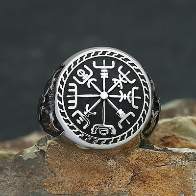 Vintage Edelstahl Wikinger Kompass Ring Für Männer Jungen Nordisch Wikinger Doppel Axt Ringe Mode Amulett Mythologie Schmuck Geschenke