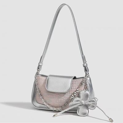 JIAERDI Sweet Cute Silver Underarm Bag For Women Summer Leather Chic Chain Shoulder Crossbody Bags Ladies Fairycore Y2k Handbag
