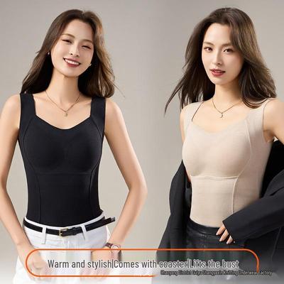 Cashmere Silk Women's Warm Vest with Chest Pads - No Bra Needed, Fleece Lined, Autumn Winter Base Layer