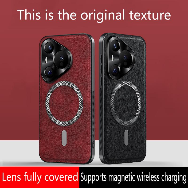 For Huawei Pura 70 P70 Case Magnetic Elegant Leather Wear-Resistant Lens Fully Covered Non-Slip Grip Edge Cover Shell