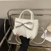 Cute Bowknot Handbag for Women, Simple Solid Color Shoulder Crossbody Bag, Street Style Small Square Purse CLE