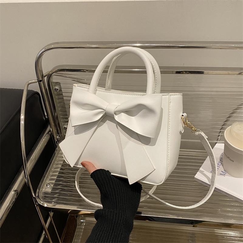 Cute Bowknot Handbag for Women, Simple Solid Color Shoulder Crossbody Bag, Street Style Small Square Purse CLE