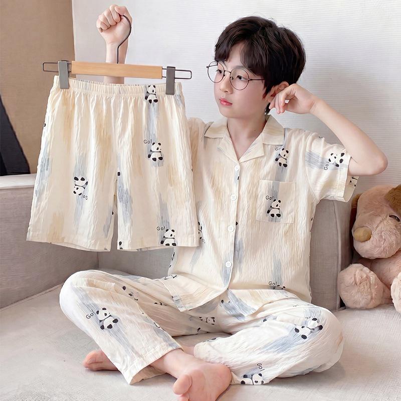 Boys' Thin Cotton Pajamas 3-Piece Set - Spring/Summer 2026