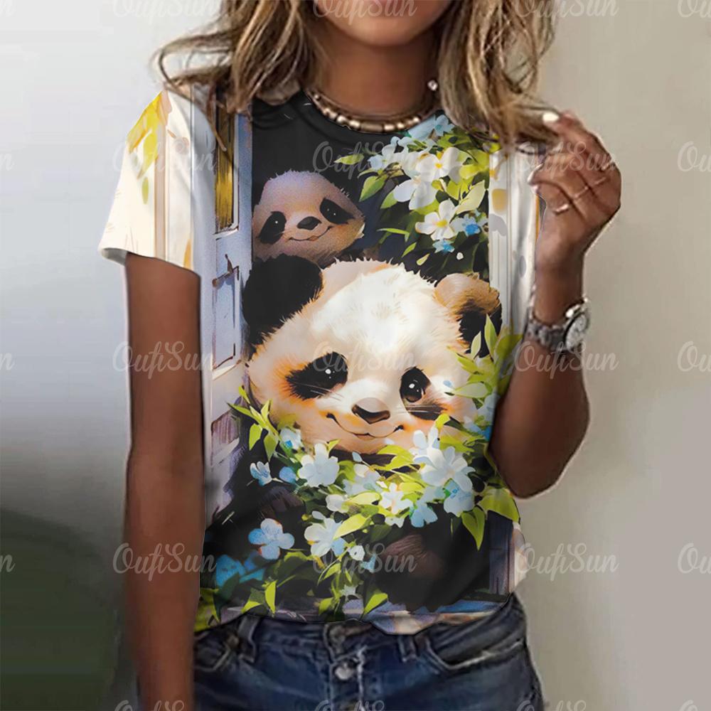 Kawaii Vintage Anime Panda Print T Shirt Funny Women Summer Casual Short Sleeve Tshirts Female Loose Tops Ropa Y2k Hombre Tees