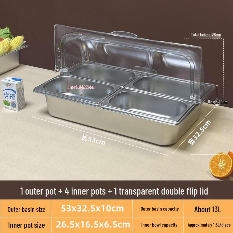 Zhebu Stainless Steel Divided Serving Tray with Transparent Lid