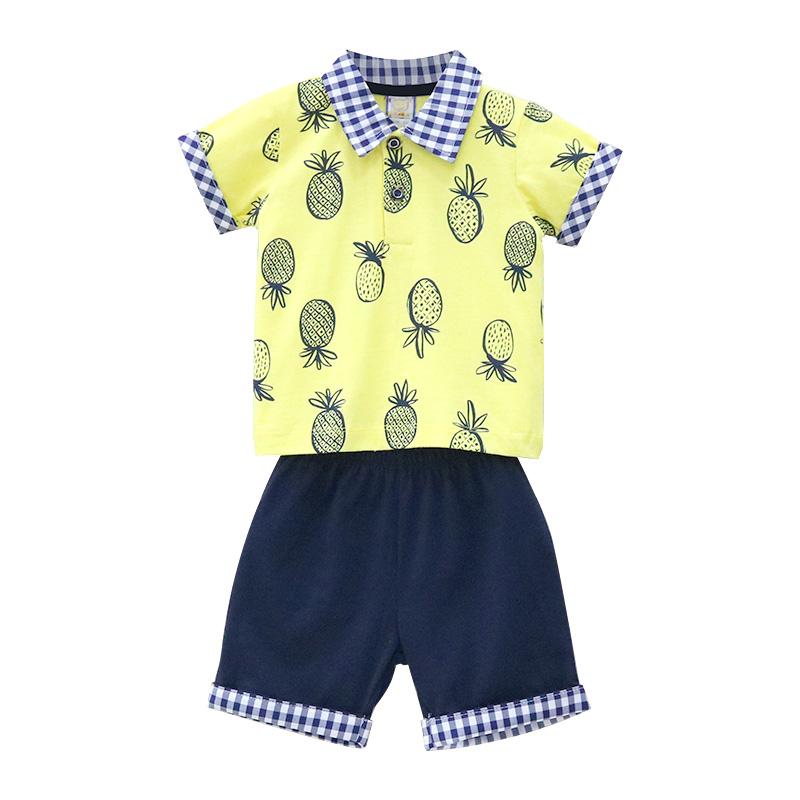 

Футболка с короткими рукавами для маленьких мальчиков + шорты, комплект из двух предметов, детская одежда из чистого хлопка, детская одежда с принтом на пуговицах и лацканами, летняя одежда 80 жёлтый