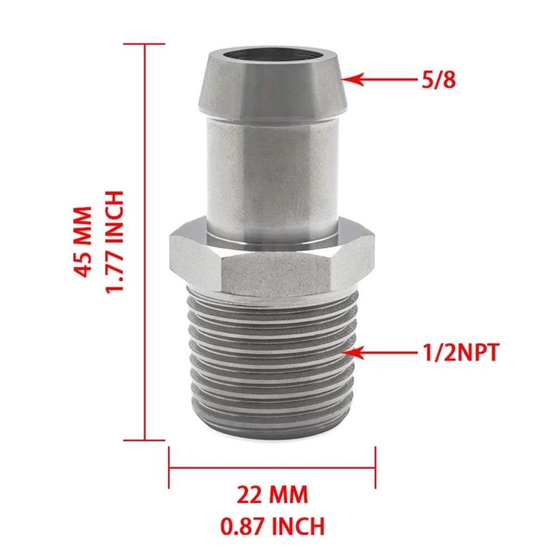 1/2in NPT 5/8in Barb Automotive Hose Barb Fitting Metal Threaded End and Hose Connection, Replacement Part for Cooling System Hose Repair Tasks In